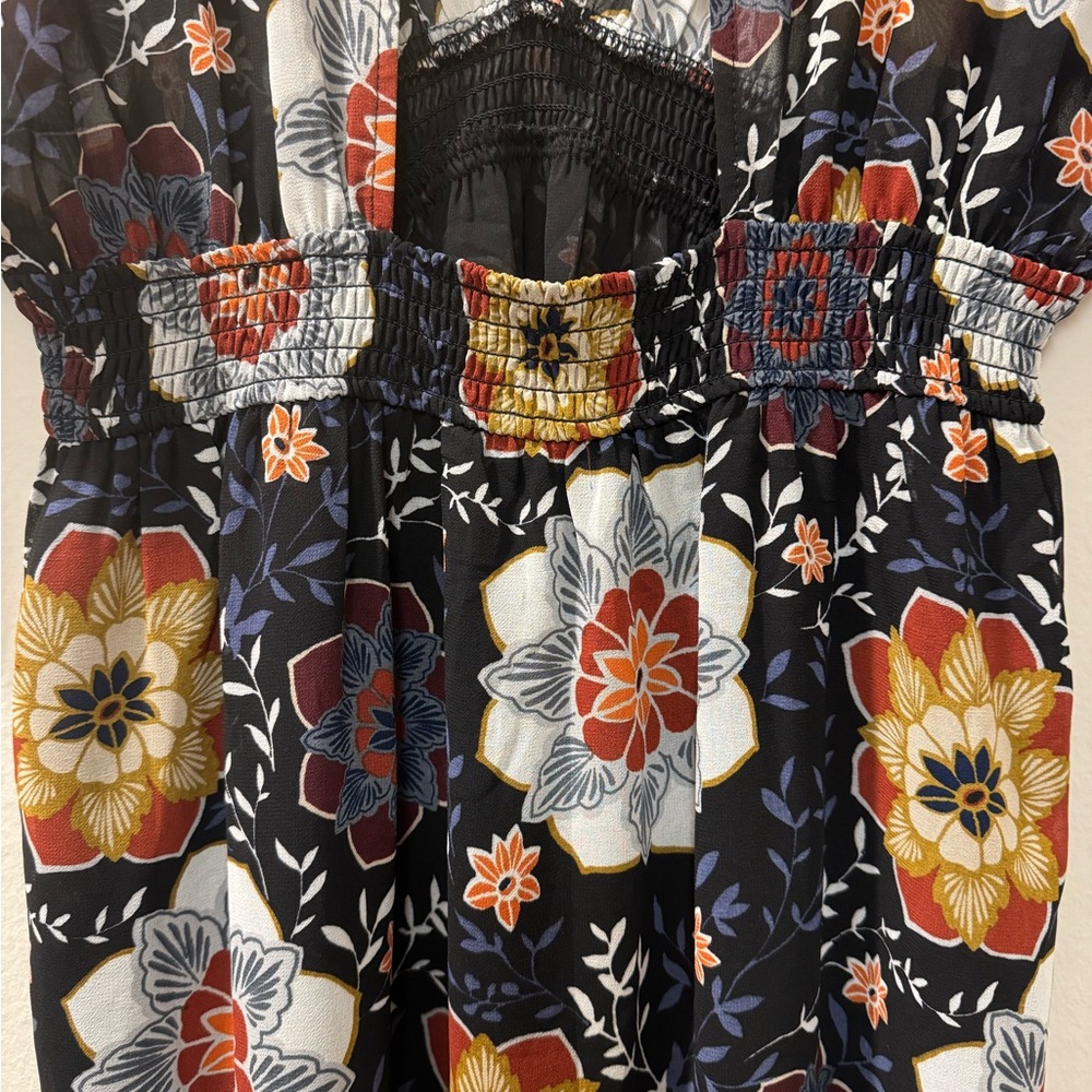 Forever 21 Black Maxi Dress with Red, Gold, Cream Floral Print - Picture 7 of 12